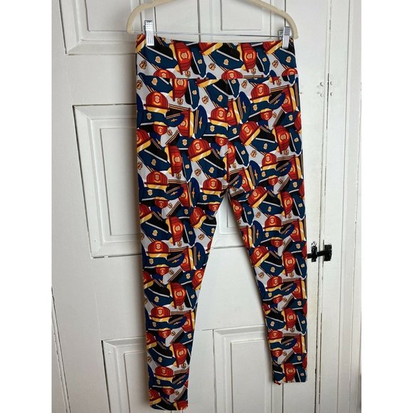 LuLaRoe TC Tall Curvy Fire Fighter Leggings Helmet Fireman - Picture 2 of 7